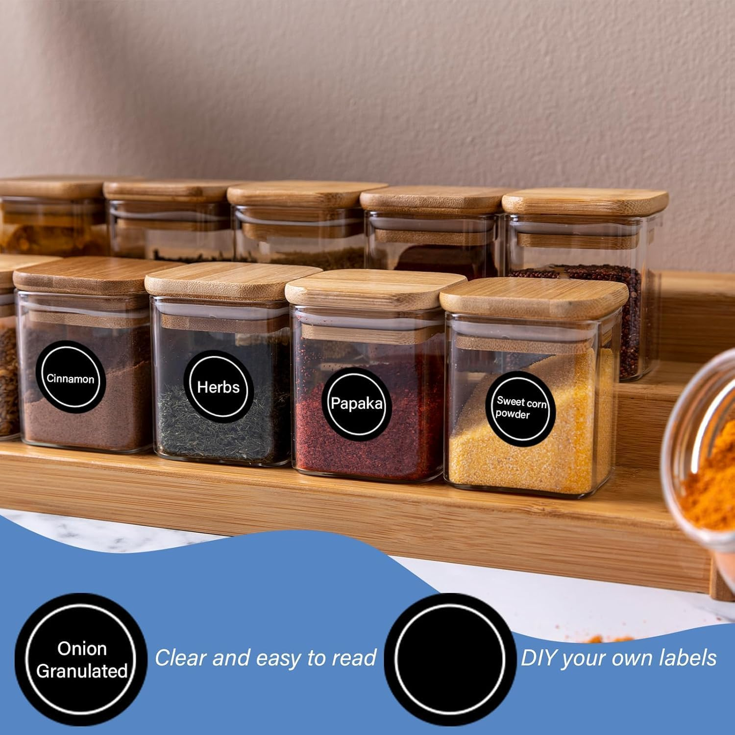 JCZD 432 PCS Spice Labels Stickers, 3.5Cm Spice Labels for Kitchen, Waterproof Adhesive round Preprinted Spice and Blank Labels for Jars, Caps, Food Containers, Spice Organizers (Black) image number 1