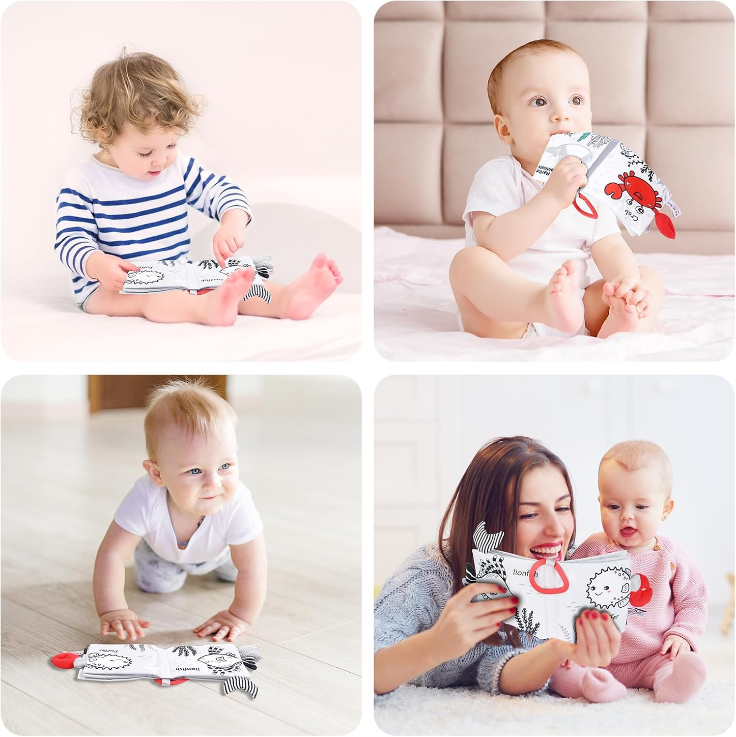 Vicloon Soft Cloth Baby Books - 0-6 Months, 3D Black & White High Contrast Books