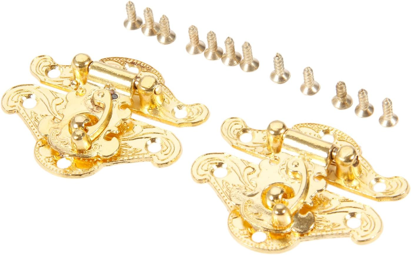Dophee 2Pcs 1.50"X1.93" Gold Vintage Box Latch Hasps for Jewelry Wooden Box Lock Box Clasp image number 3