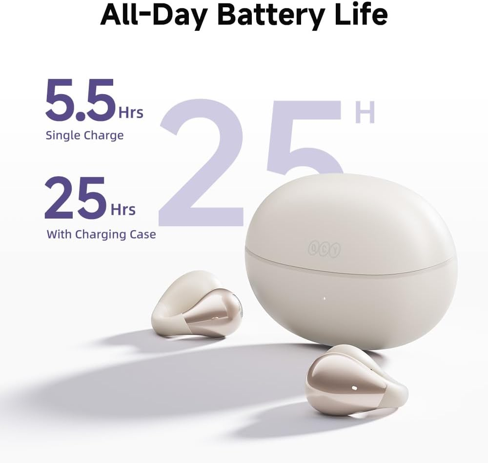 QCY Crossky C30 Open Ear Earbuds Wireless Bluetooth, Clip-On Headphones with 4 ENC Noise Cancelling Mic, Stable Fit, Dual Connection, EQ Customized, Sports Earphones for Workout/Running (White) - Black image number 3