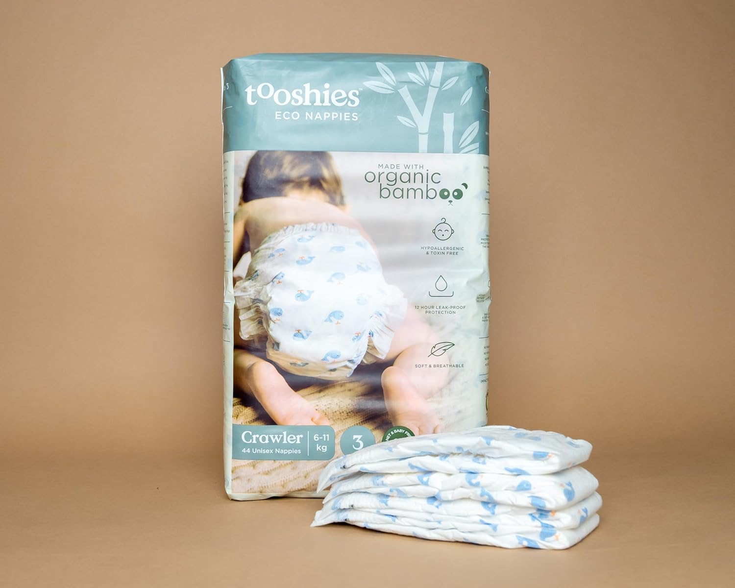 Tooshies Eco Nappies Size 3 Crawler 6-11Kg, 88 Count + Tooshies Aloe Vera & Chamomile Eco Wipes, 1120 Pack + Sudocrem Healing Cream 400G