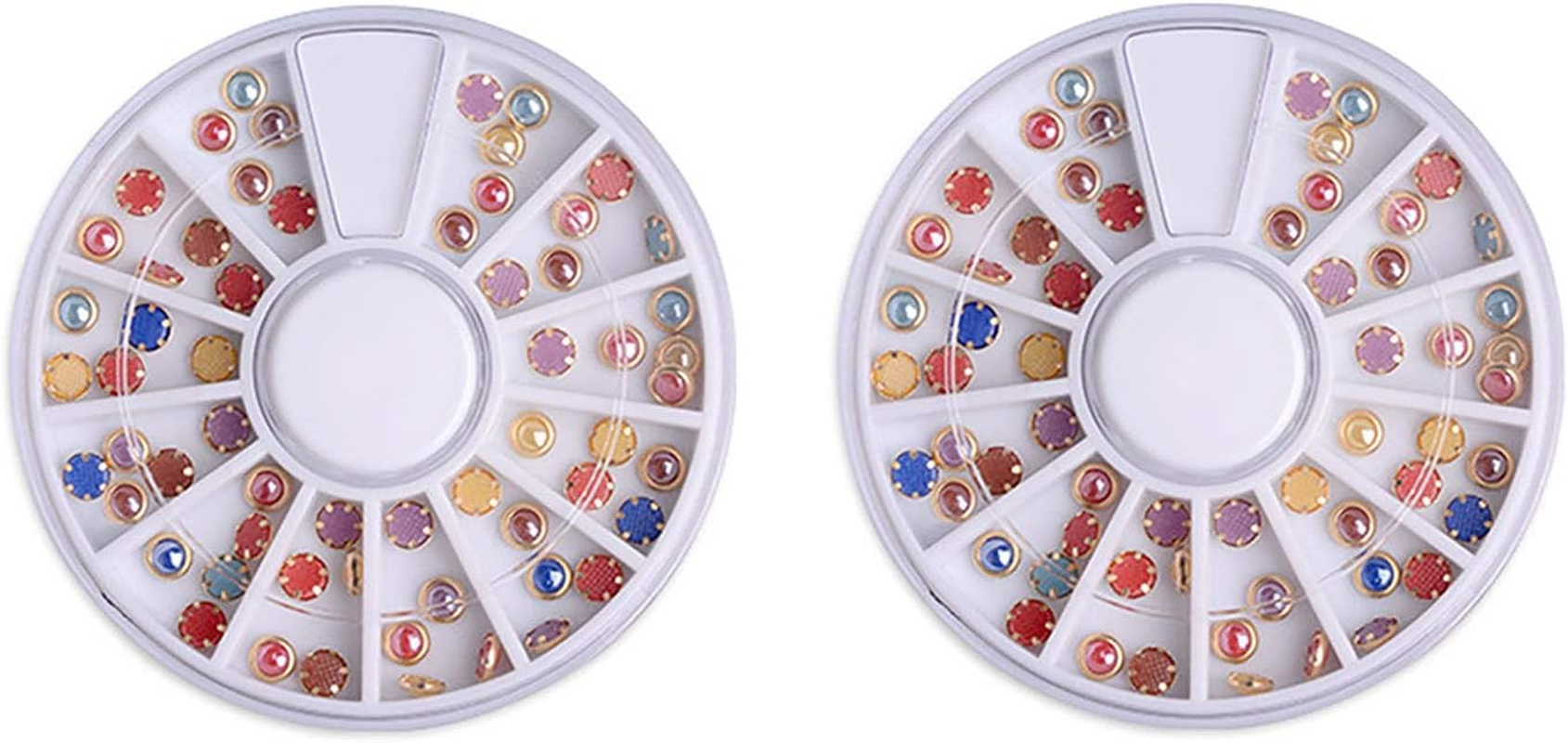 2 Boxes Nail Art Rhinestones Disc Color Diamonds Nail Decoration Super Flash DIY Half round Pearl Diamonds