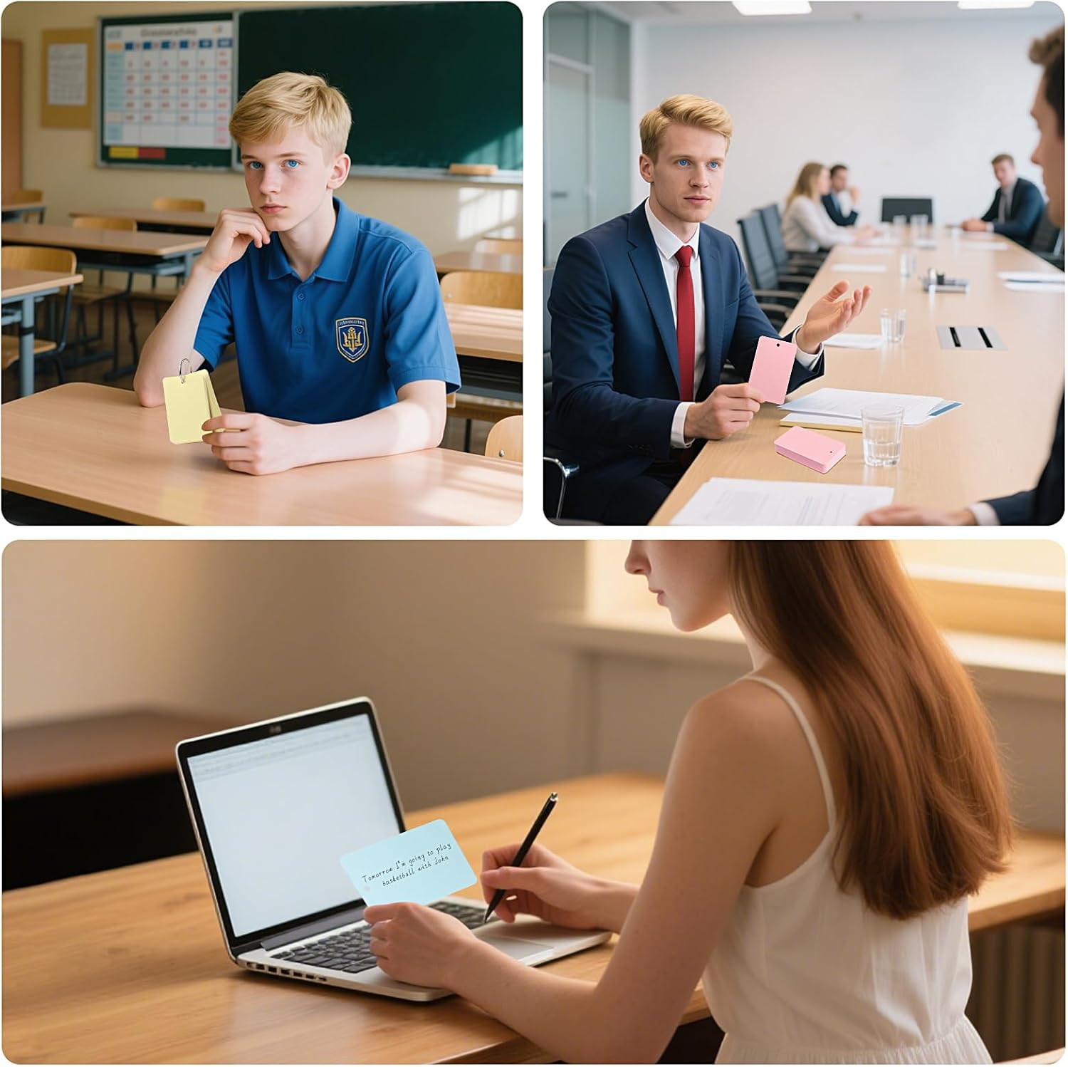 300 Pcs Blank Flash Cards with Binder Rings, 3.54 * 2.13 Inch 6 Packs Colored Kraft Paper Revision Cards, Mini Index Cards for Home, School,Office Learning and Memory image number 6