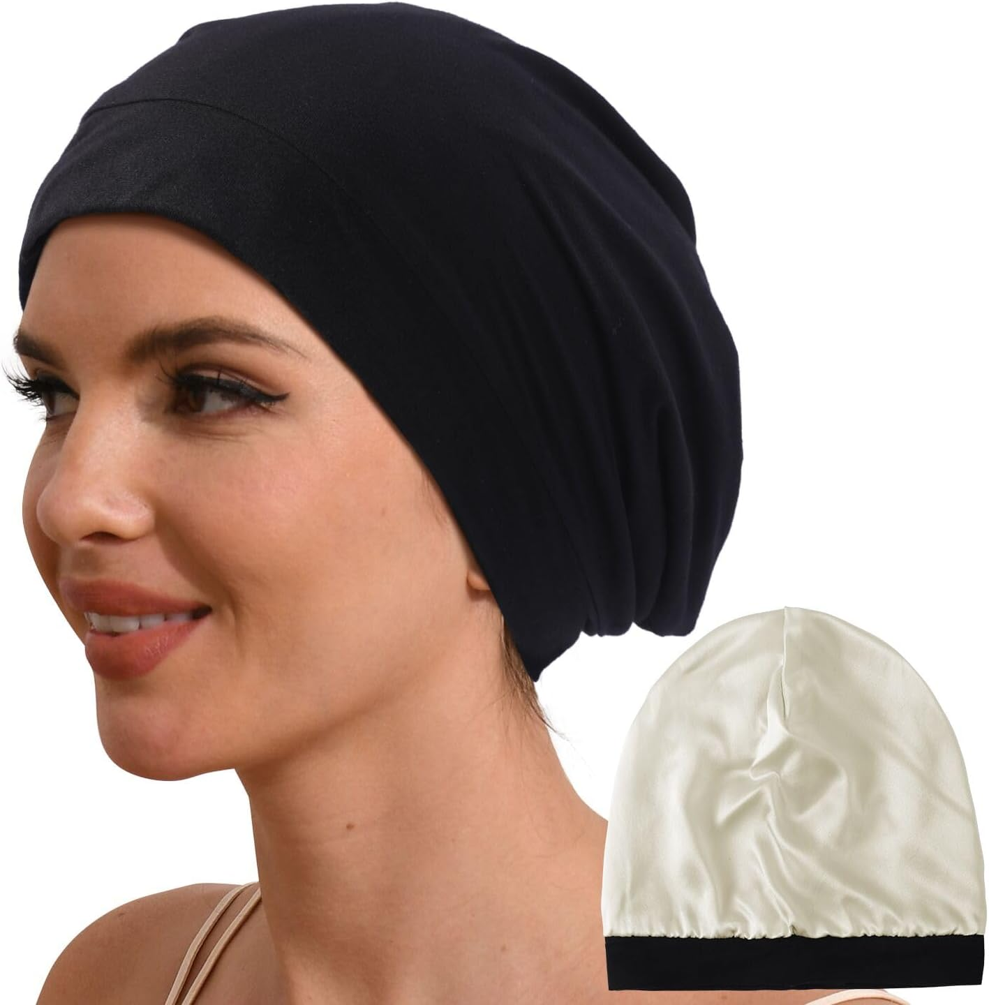 Hat Hut 100% Mulberry Silk Lined Sleep Cap Pure Silk Bonnet for Curly Hair Wrap Bonnet for Sleeping Slouchy Beanie for Men Women