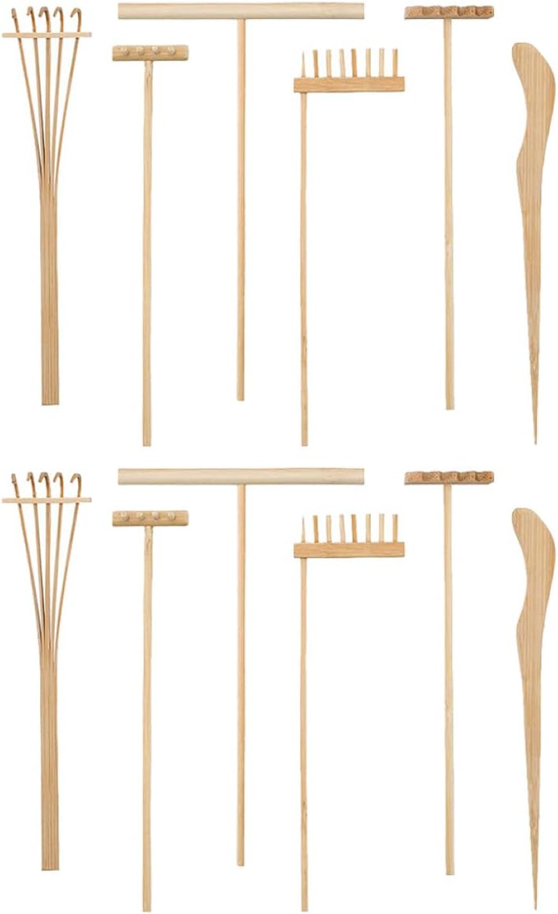 SAFIGLE 2Sets Zen Garden Rake Mini Bamboo Rake Sandbox Accessories Tea Tools Kit for Succulent Gardening Sandbox Play image number 2