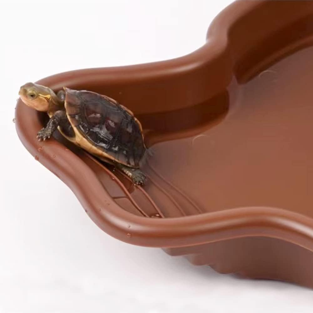 Flushbay Extra Large Reptile Bathing Pool Reptile Feeding Dish Water Bowl with Ramp Aquarium Ornament for Gecko, Snake, Turtle, Bearded Dragon, Lizard Bath (Brown) - Brown image number 3