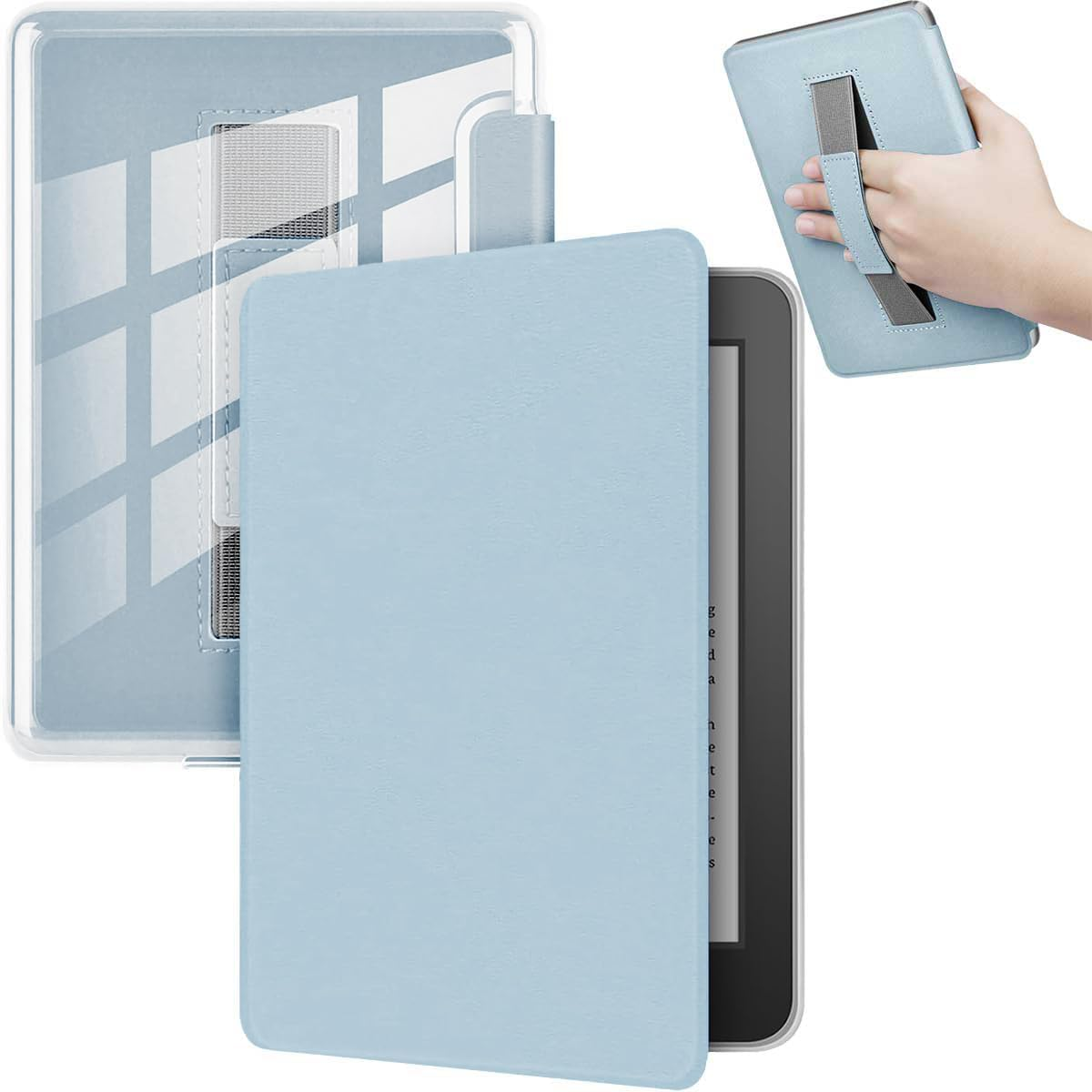 T Tersely Clear Back Slimshell Leather Case with Hand Strap for Kindle 11Th Generation 2024/2022, 6 Inch, Transparent Shockproof Magnetic Cover - Purple