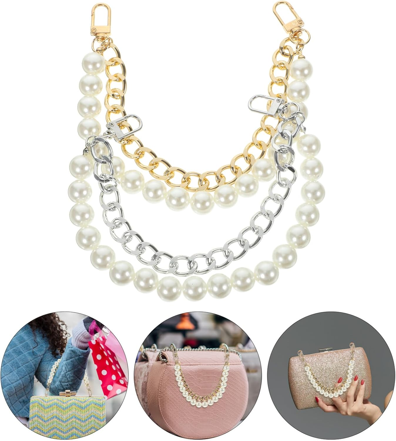 TEHAUX 4Pcs Pearl Bag Chain Plastic Replacement Single Shoulder Bag for Handbags Featuring image number 1