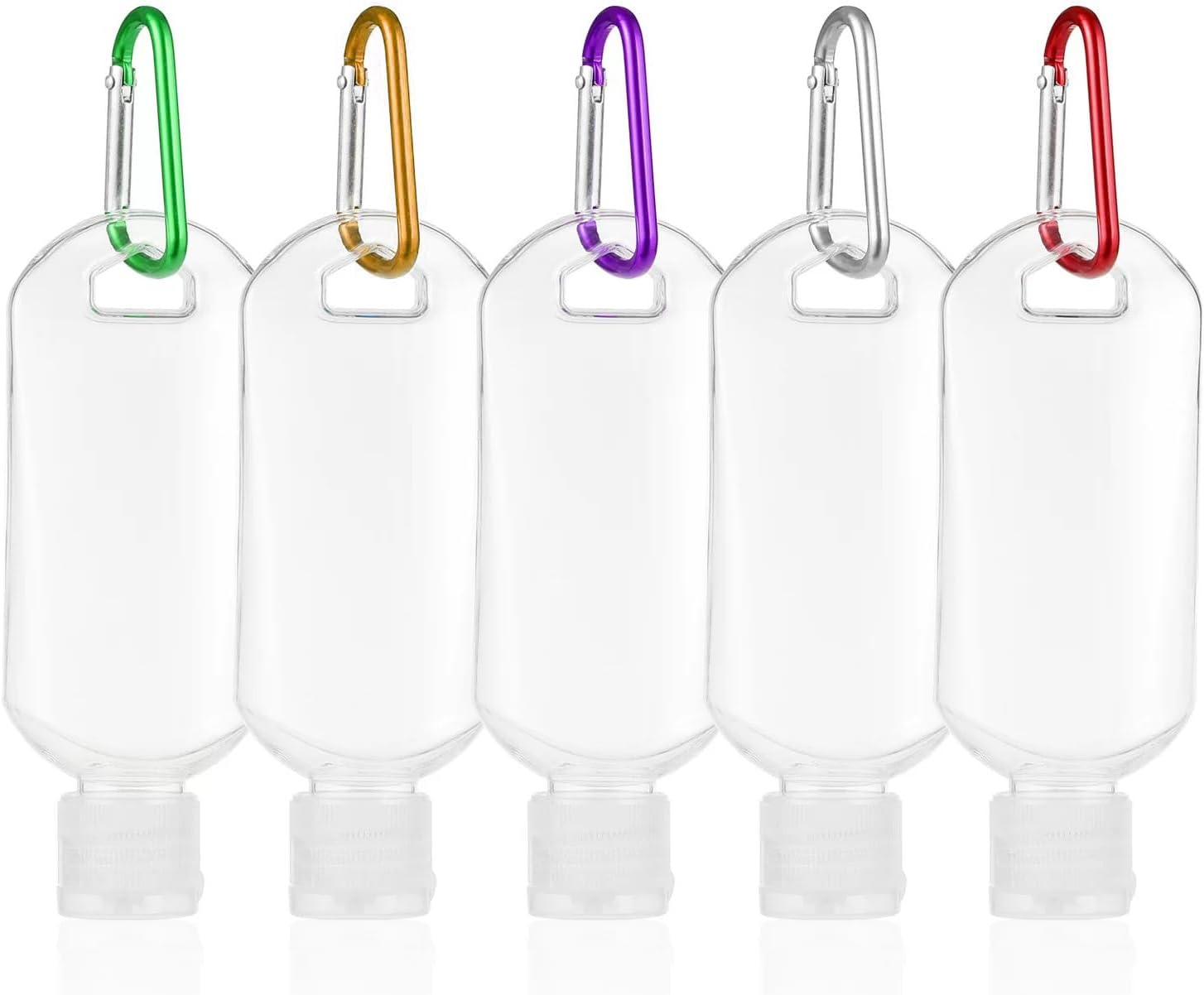 Refillable Travel Bottles for Toiletries, Leak Proof Squeeze Containers with Carabiner Clip, 5-Pack 50Ml BPA Free PETG Silicone Lids, for Shampoo Conditioner Lotion (5 Colors)- Damaill