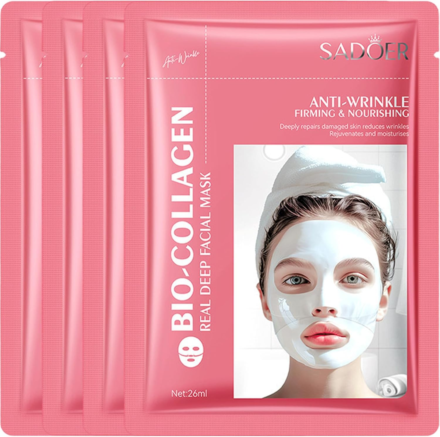 Korean Face Mask 5Pcs, Baby Skin Collagen Moisturizing Mask with 8 Types of Hyaluronic Acid and Hydrolyzed Collagen to Moisturize & Smooth Wrinkles, and Improve Skin Elasticity
