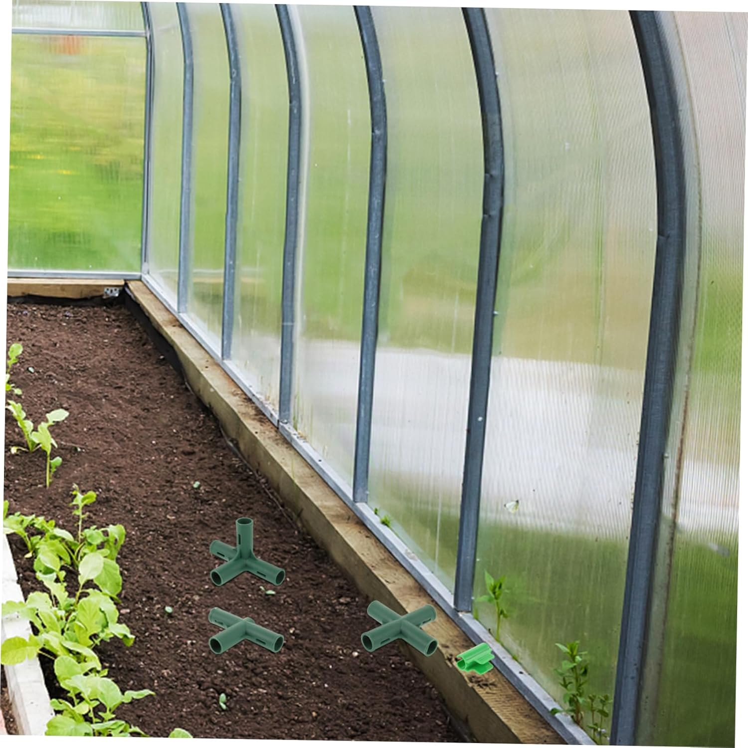 Outanaya Greenhouse Connectors Set with 3-Way and 4-Way Plastic Adapters for Greenhouse Accessories Gardening Frame Fittings with Film Clips for Horticulture