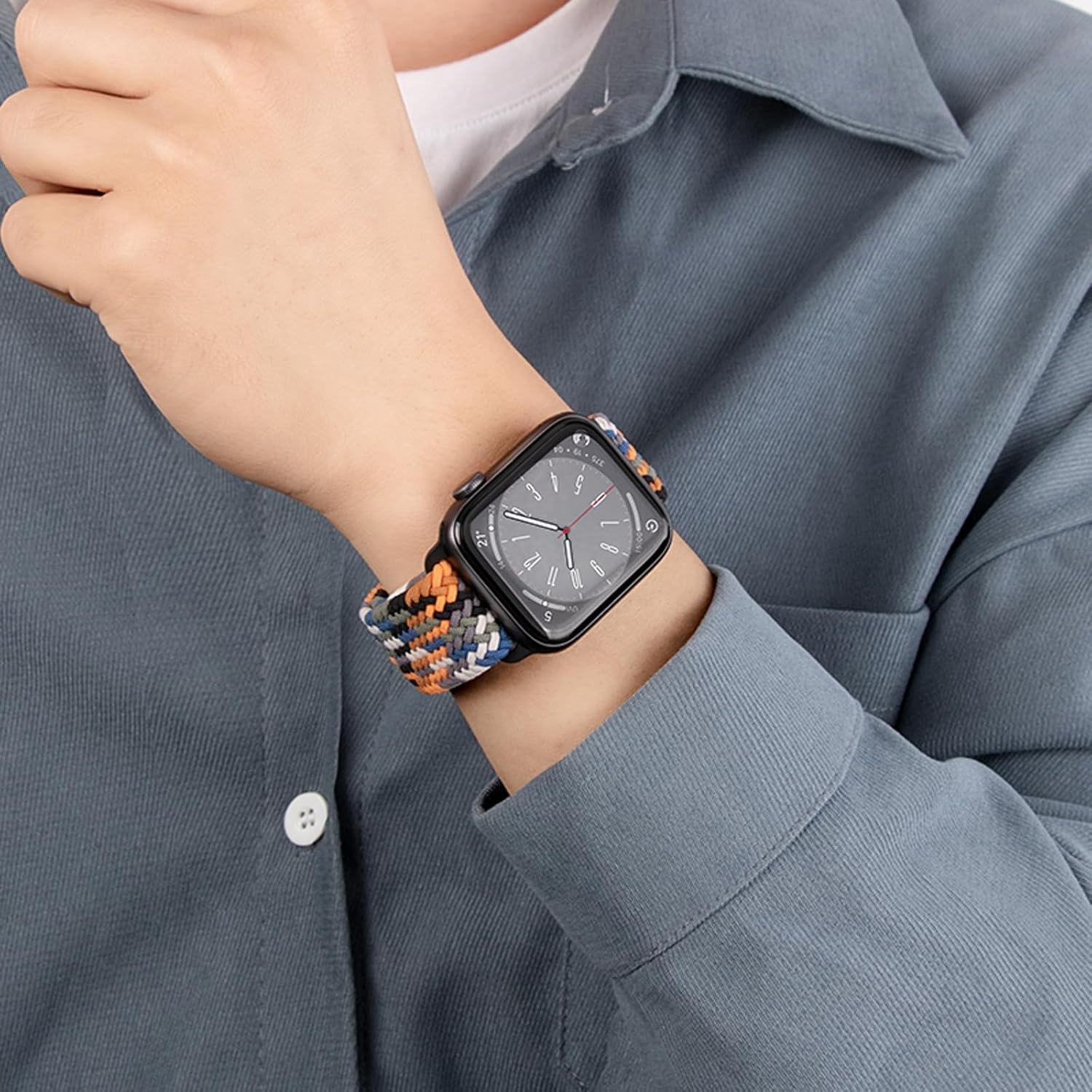 Gratulatio Compatible with Apple Watch Strap 42Mm 41Mm 40Mm 38Mm, Elasticated Magnetic Nylon Strap Band for Iwatch Series 10/9/8/7/6/5/4/SE/SE 2 Men Women Midnight Blue