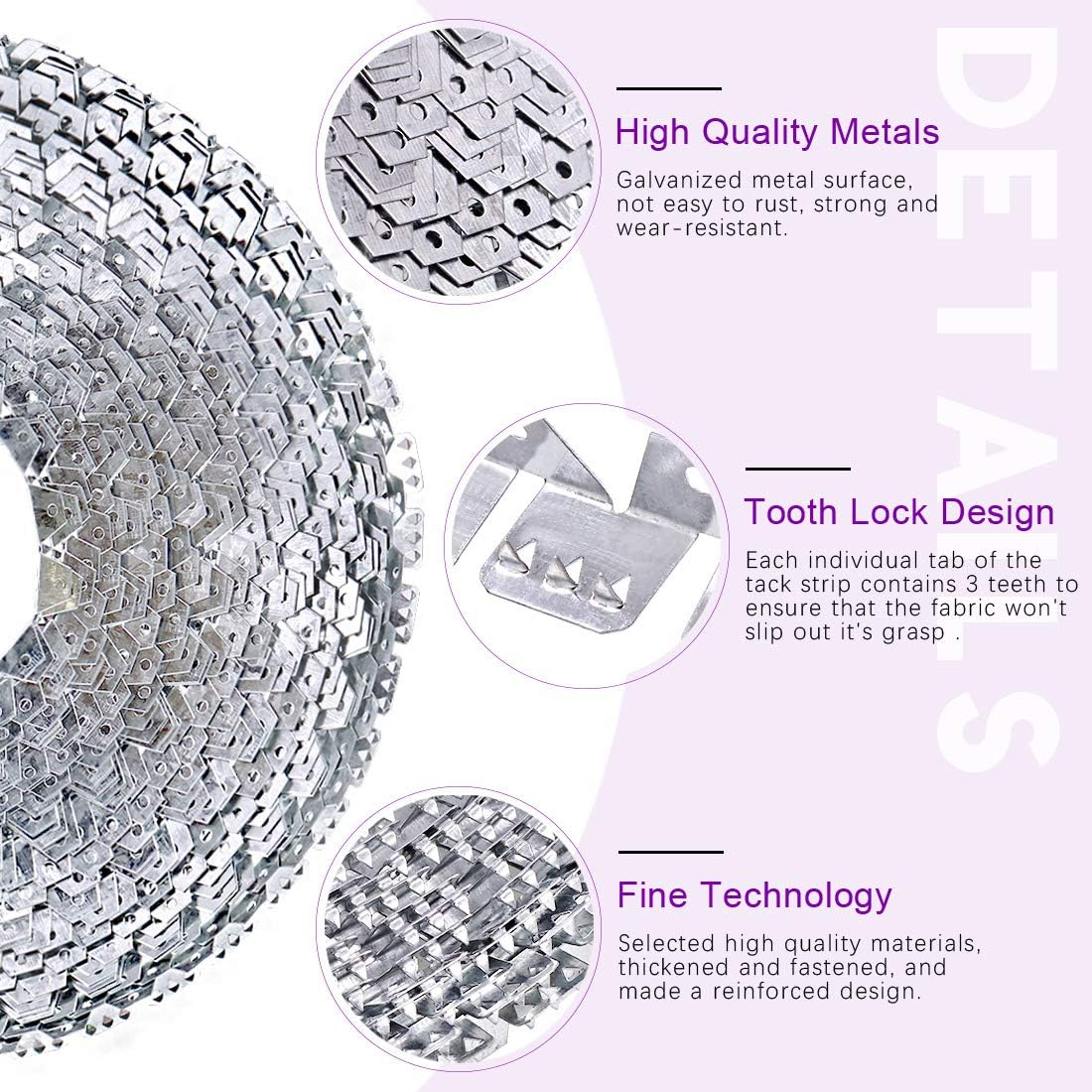 Swpeet 65 Feet Flexible Metal Tack Strip Three-Tooth Upholstery Curve Ease Grip for Furniture, Chairs, Sofa Finish Edges on Curved Arms, Wingback or Arched Portion of Chairs image number 5