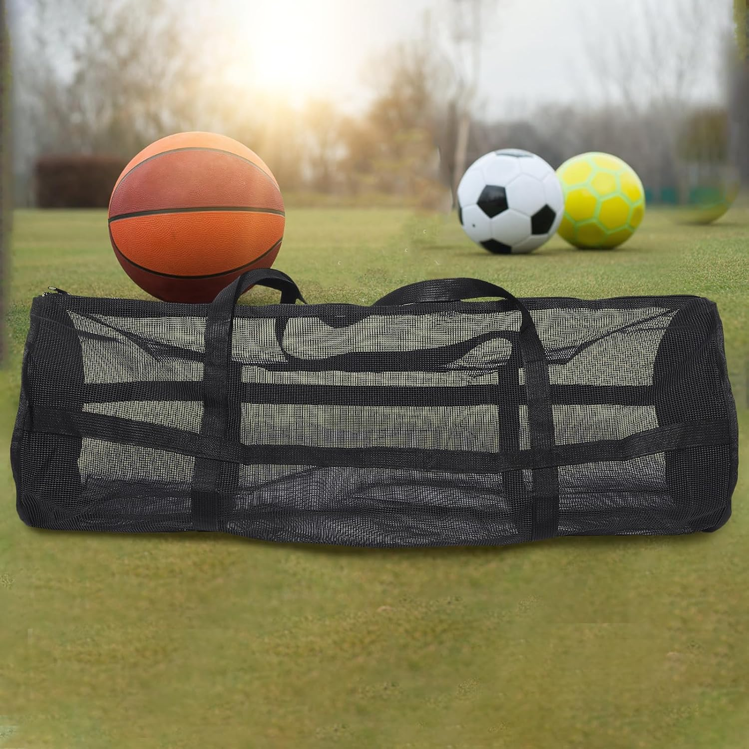 CONGARTENO Large Mesh Duffle Bag for Sports Equipment with Dual Straps Basketball and Soccer Storage Bag for Gym Swimming Diving and Outdoor Activities Ergonomic Shoulder Carry image number 3