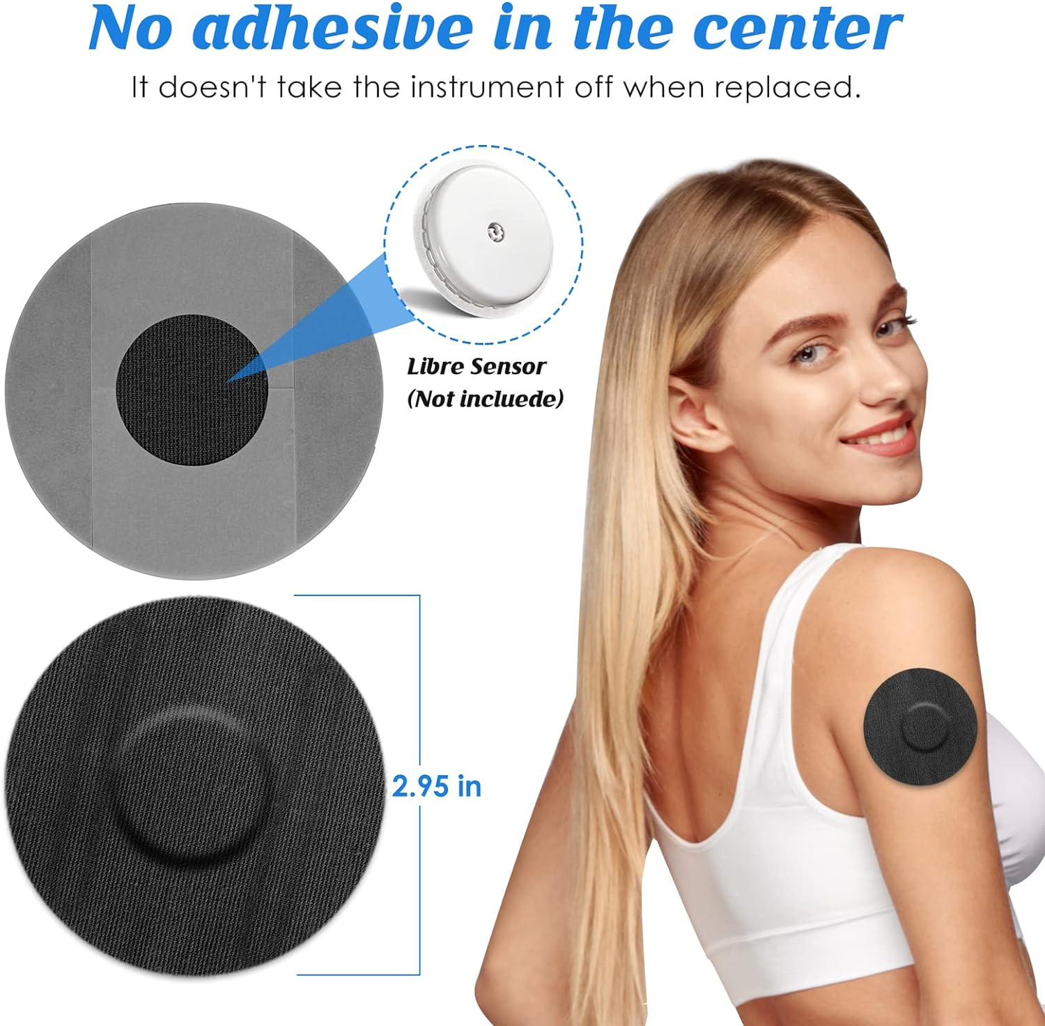 YOUSHARES Continuous Glucose Monitor Patch for Freestyle Libre 2, 20 Packs Libre 2 CGM Sensor Patches Waterproof Adhesive Patches Diabetic Sensor Covers Easy to Use Pre-Cut Adhesive Tape(Black) image number 5