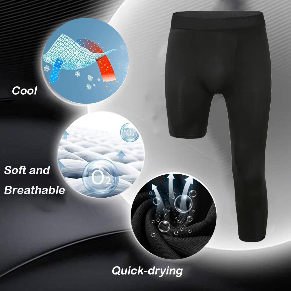 Men'S Compression Sport Pants Single Leg 3/4 Base Layer Basketball Leggings Athletic One Leg Capri Tights Running image number 3