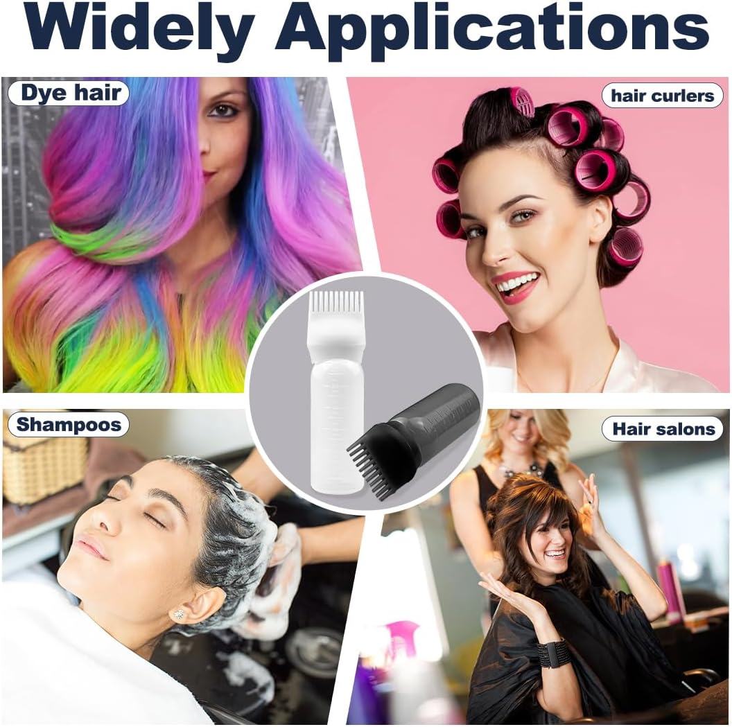 ZGQHZR 4 PCS Root Comb Applicator Bottle, Oiling & Dye Shampoos Hair Salons - 6Oz (2Blk+2Wh)