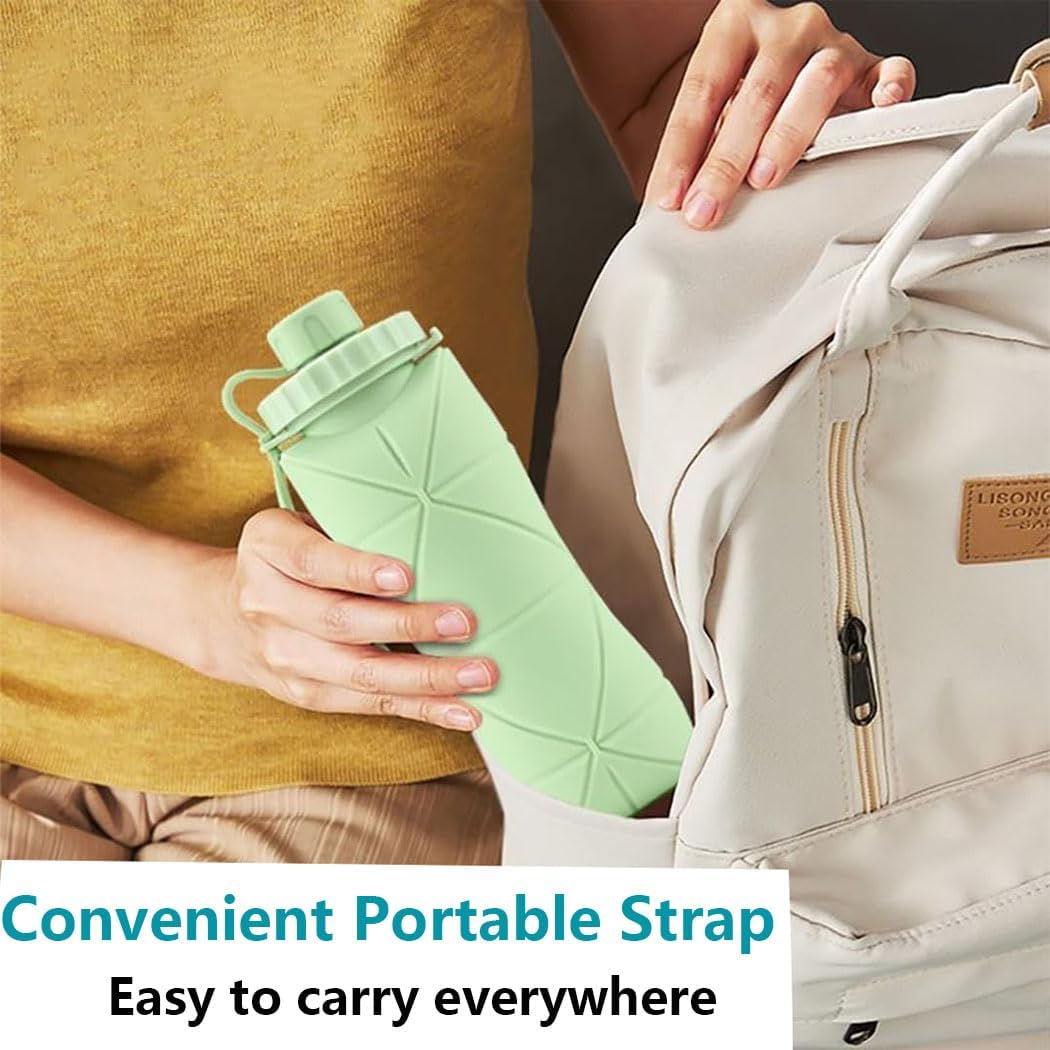 Idopick Collapsible Water Bottle, Leak-Proof Silicone Foldable Water Bottles Cup for Travel, Easy-To-Carry Design and Compact Size for Gym Travel Camping Hiking Running, BPA Free, Green image number 5