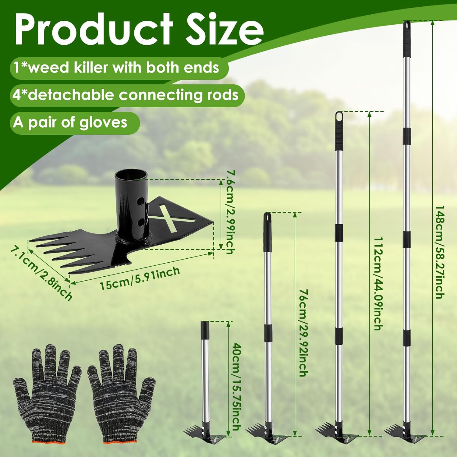 Stainless Steel Weed Removal Tool, Adjustable Length Weed Crack Remover, Upgrade Garden Weeder Tools, Double Head Weeding Puller Tool, Efficient for Vegetable Gardens Backyards image number 3