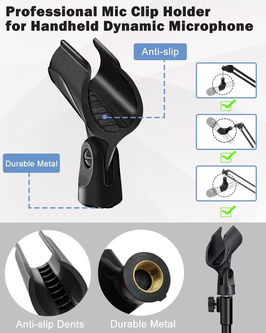 Mictop Desktop Mic Stand Portable Foldable Tripod with Mic Clip Holder Adjustable Microphone Stand for Dynamic Microphone like Samson Q2U Shure SM58 SM57 PGA48 PGA58 Etc. image number 1