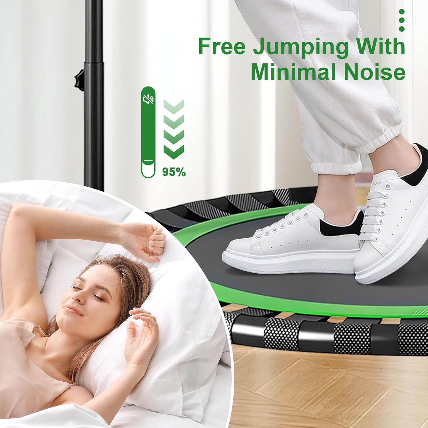 Aumerage 40" Mute Rebounder Trampoline，Max Load 180KG Foldable Fitness Exercise Workout Silent Rebounder Trampoline with Adjustable Heights Foam Handrail image number 3