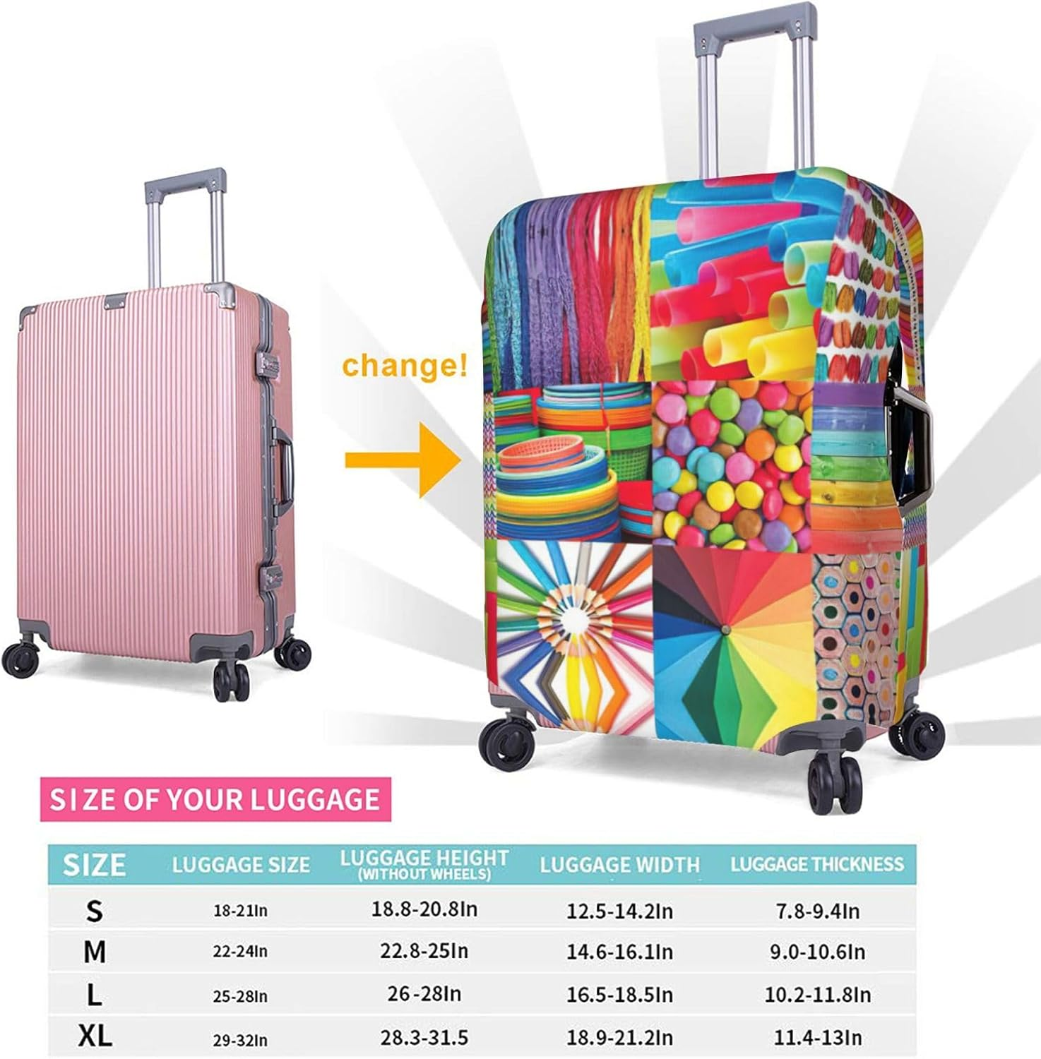 Odddot Colorful Collage Print Travel Luggage Cover,Suitcase Protector Cover, Washable Baggage Covers,For 18-32 Inch Luggage, Colorful Collage, Medium image number 5