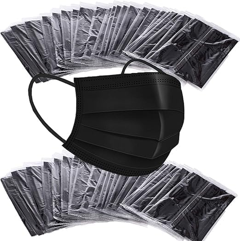 Disposable Face Masks, Black, 3-Ply, Individually Wrapped, Pack of 100 image number 5