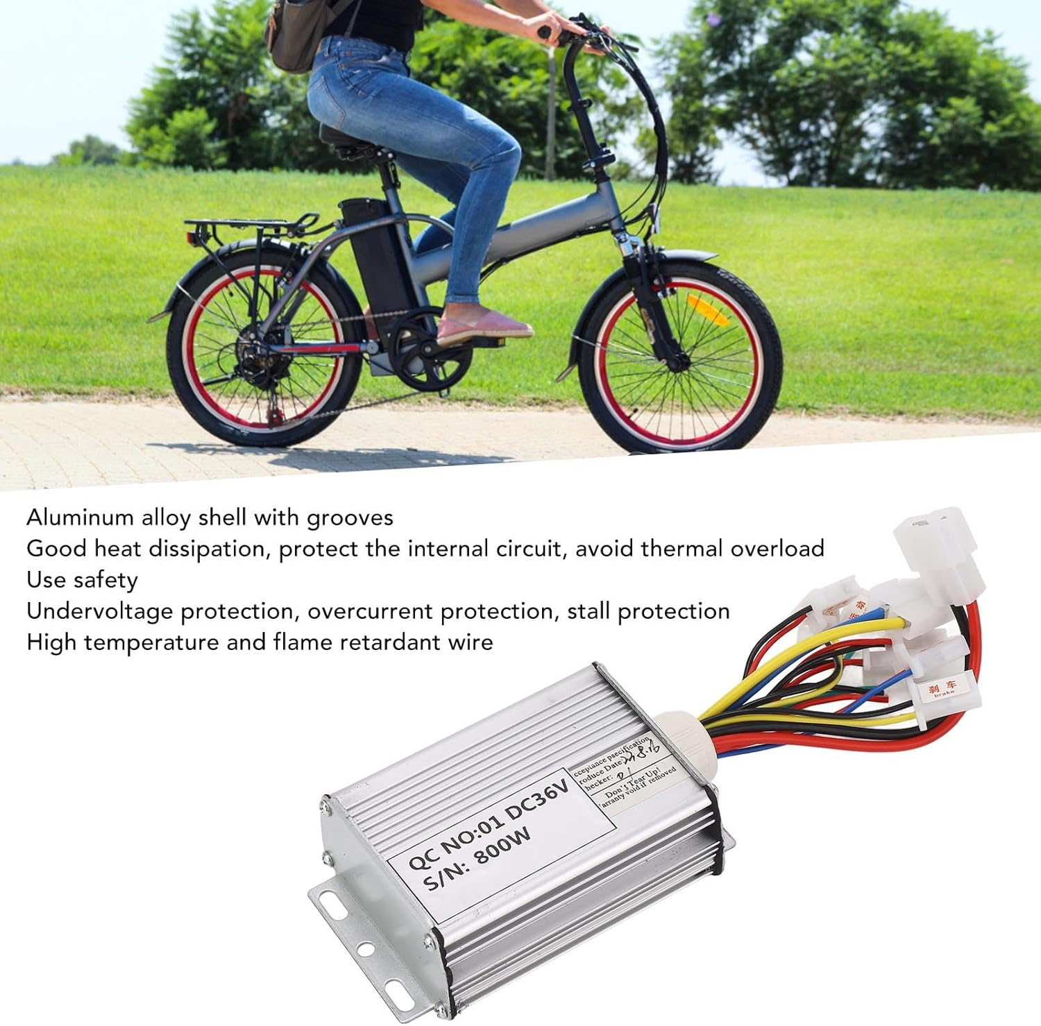 Brushless Controller, 36V 800W Aluminium Alloy Housing E Bike Brushless Motor Controller for Electric Scooter, High Temperature Resistant Wire Brushed Controller