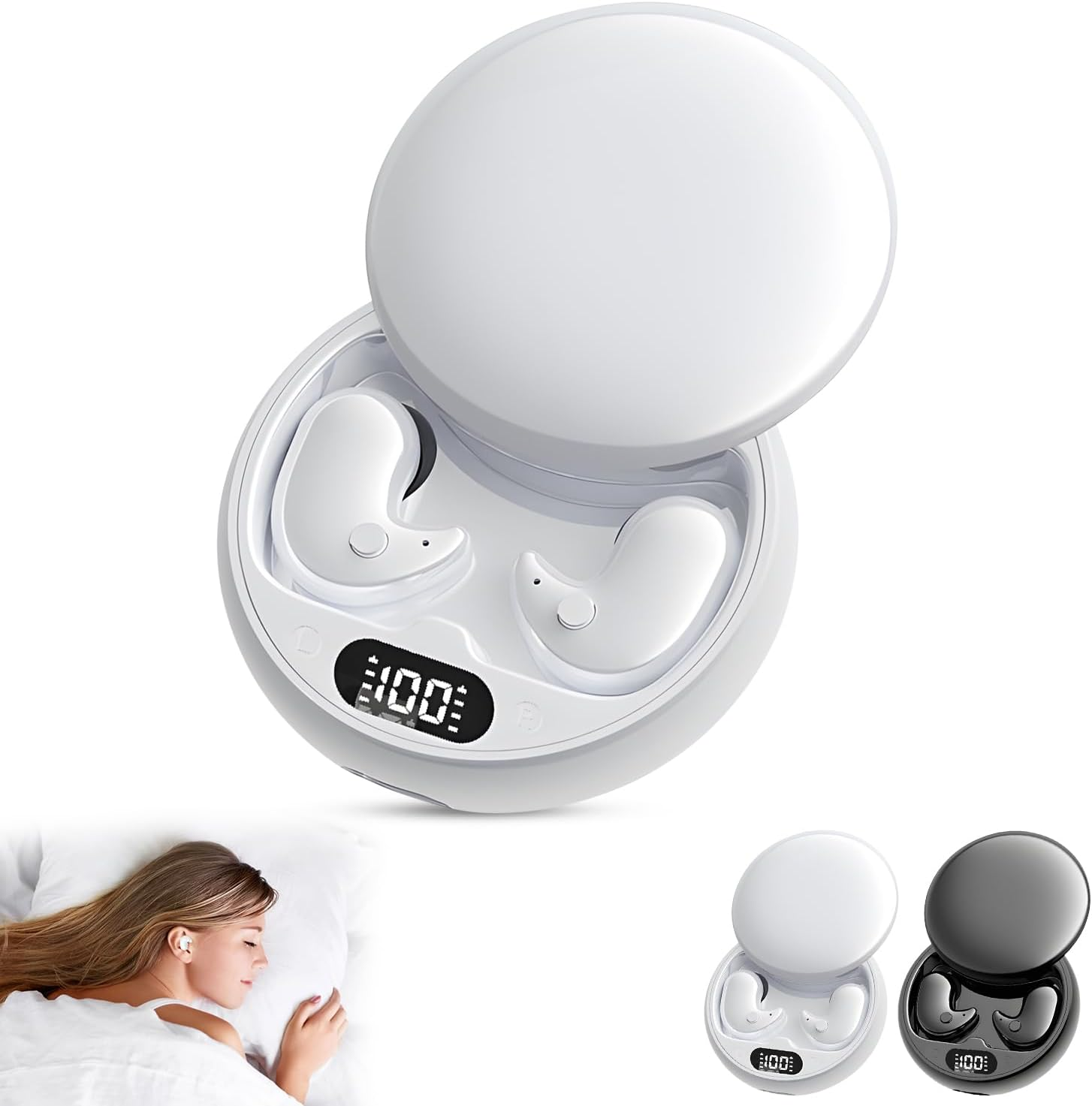 Sleep Ear Buds, Invisible Sleep Wireless Earphone, Comfortable Fit LED Power Display Clear Sound for Sleeping Working Hiking (White)