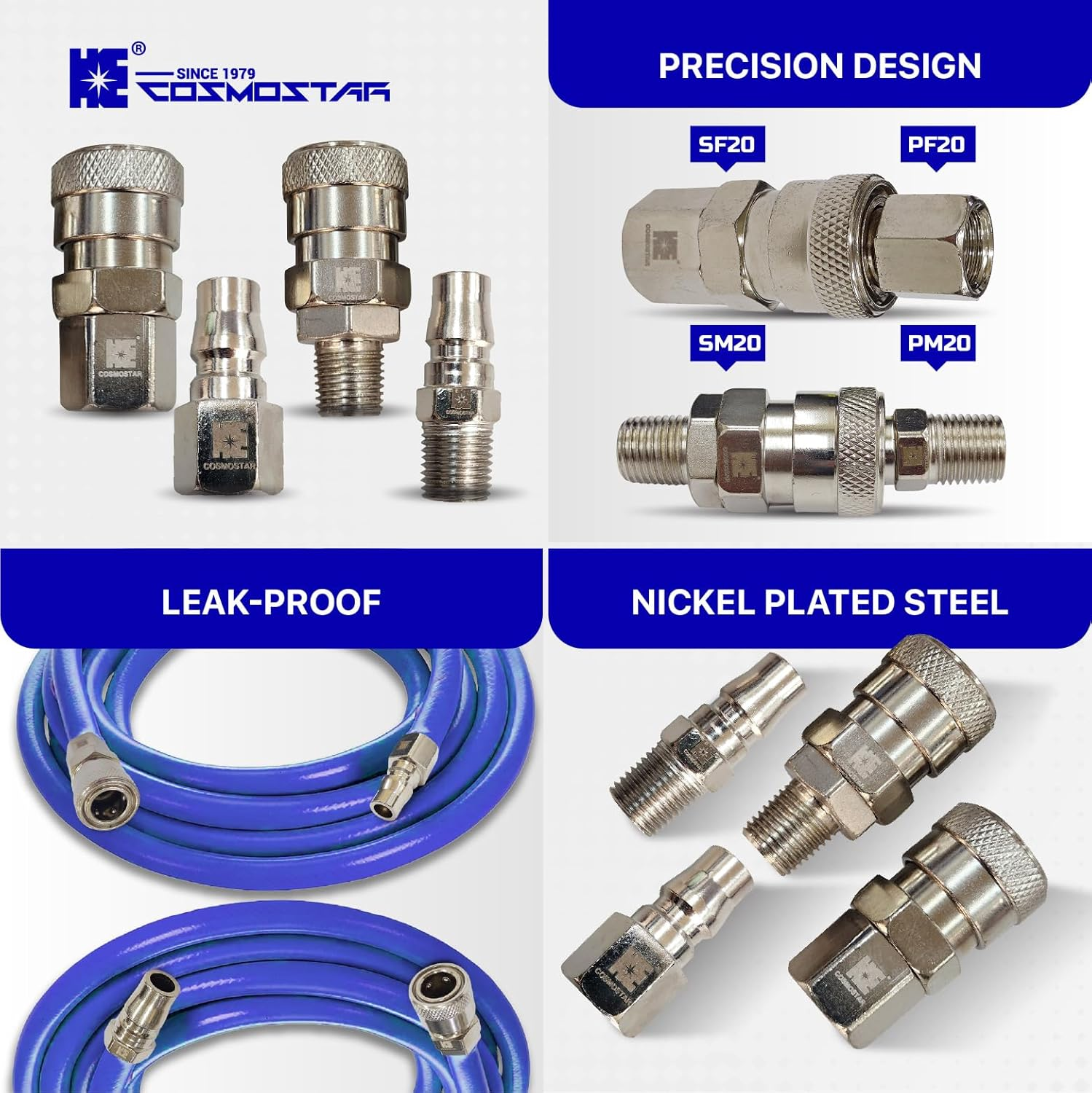 Cosmostar 8-Piece Air Hose Fittings Set &ndash; 1/4" PT Quick Connect Coupler & Plug Kit, Industrial Swivel Air Tool Fittings, Compressor Accessories for Auto Shops image number 1