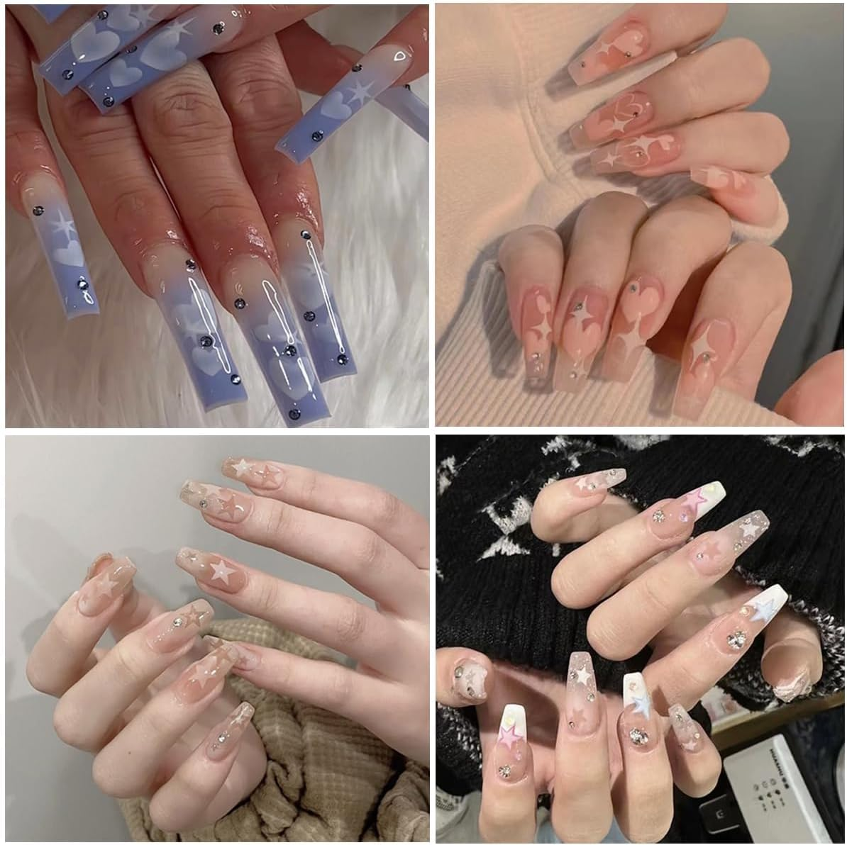 6 Sheets Star Nail Stickers 3D Glitter Shiny Gold Silver White Black Stars Nail Art Sticker Geometry Star Sticker DIY Transfer Decal Designs Nail Tips DIY (Design2) image number 2