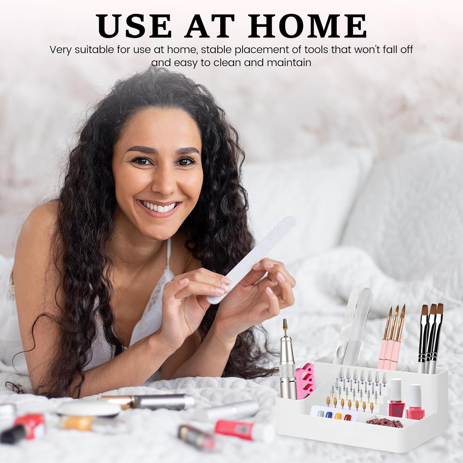 Plastic 28 Hole Nail Drill Holder Multi Compartment Nail Drill Organnizer Box Large Capacity Compartment Storage Box for Home Office image number 3