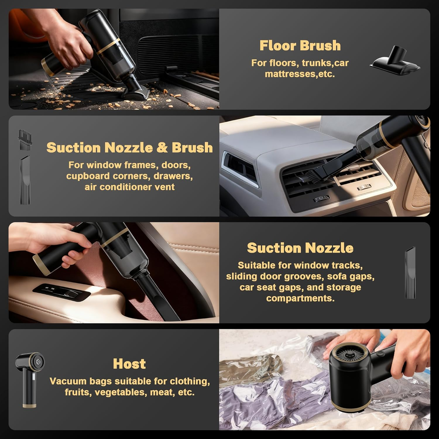 Cozylady Cordless Car Vacuum Cleaner, 25000PA High Power Handheld Vacuum, 4-In-1 Mini Vacuum & Air Duster Blower for Car, Home, Keyboard, Pet Hair image number 4