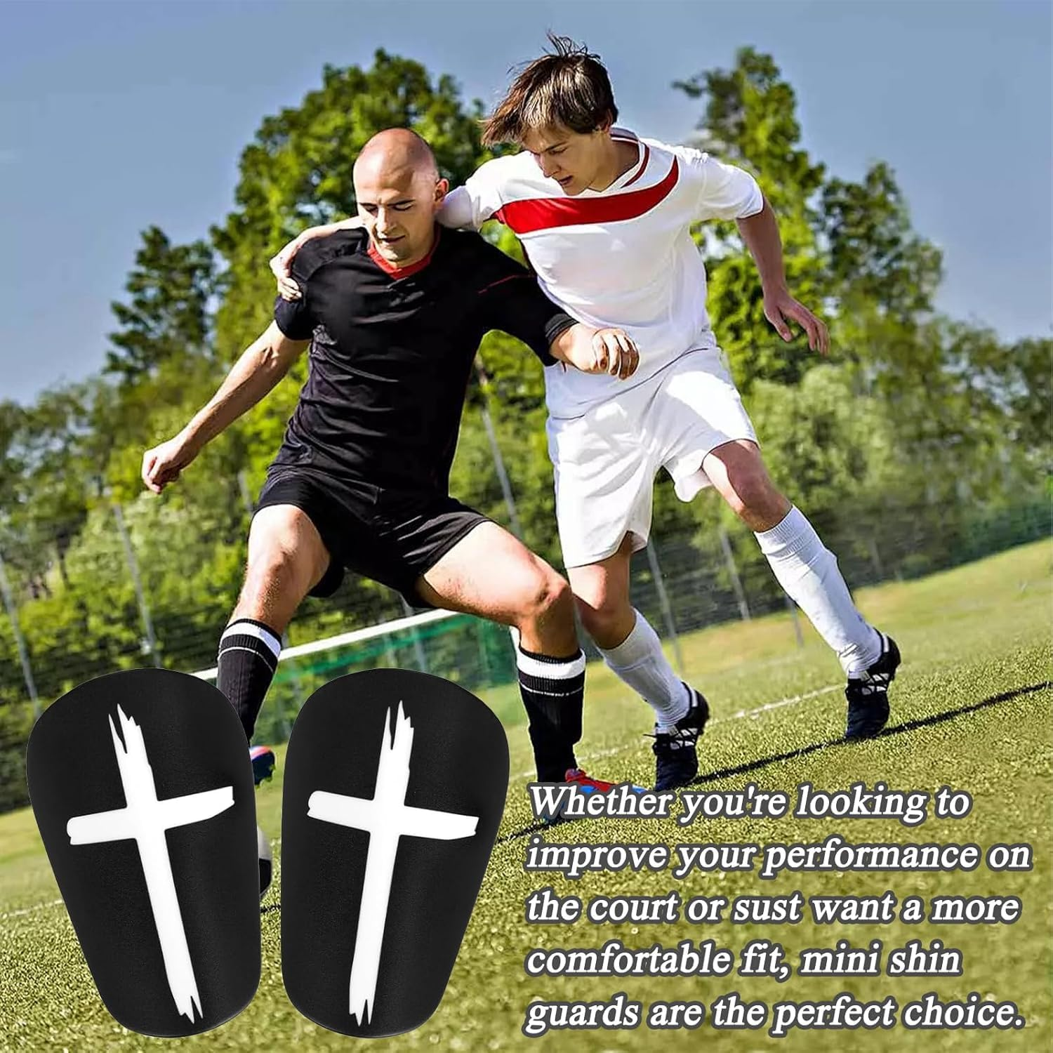 Black and White Cross Protective Soccer Shin Pads Mini Football Shin Pads, 4Pcs Black White Cross Mini Small Shin Guards,Black White Cross Protective Soccer Shin Guards image number 2