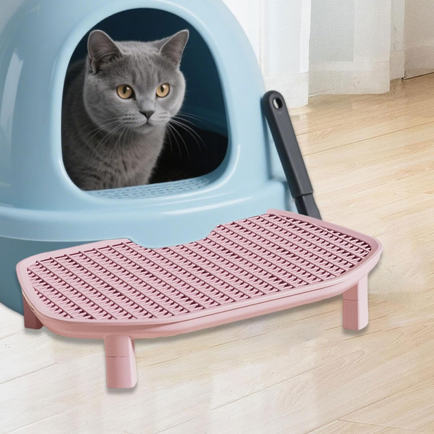 Perfk Cat Litter Box Step Kitten Litters Box Footboard, Reusable, Portable Practical Nonslip Easy to Litter Trapping Step, Pink - Green image number 6