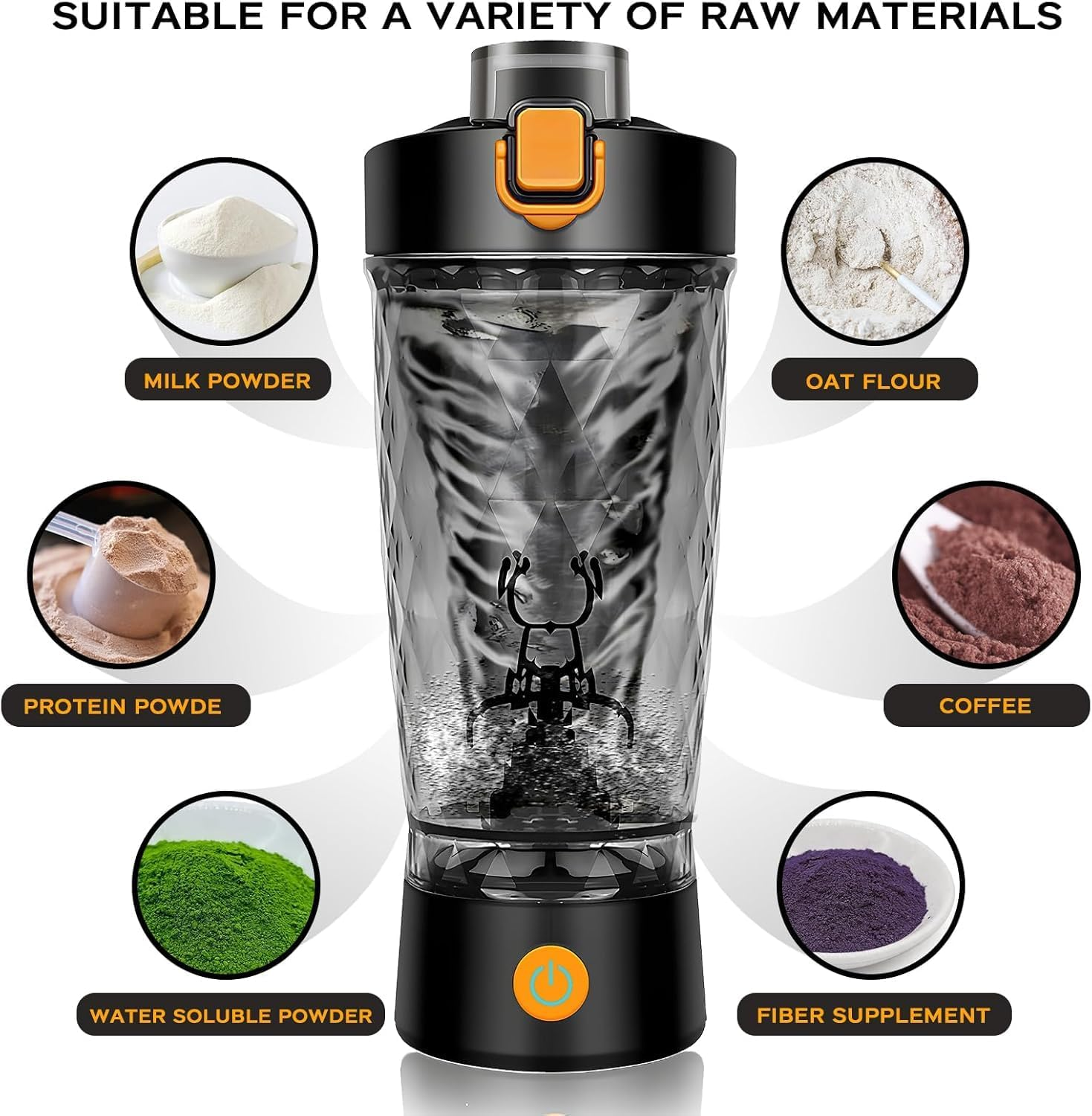 Electric Protein Shaker Bottle with Storage Box, USB Rechargeable Shaker Cups for Protein Shakes, Portable Blender Cup, 24Oz (Black)