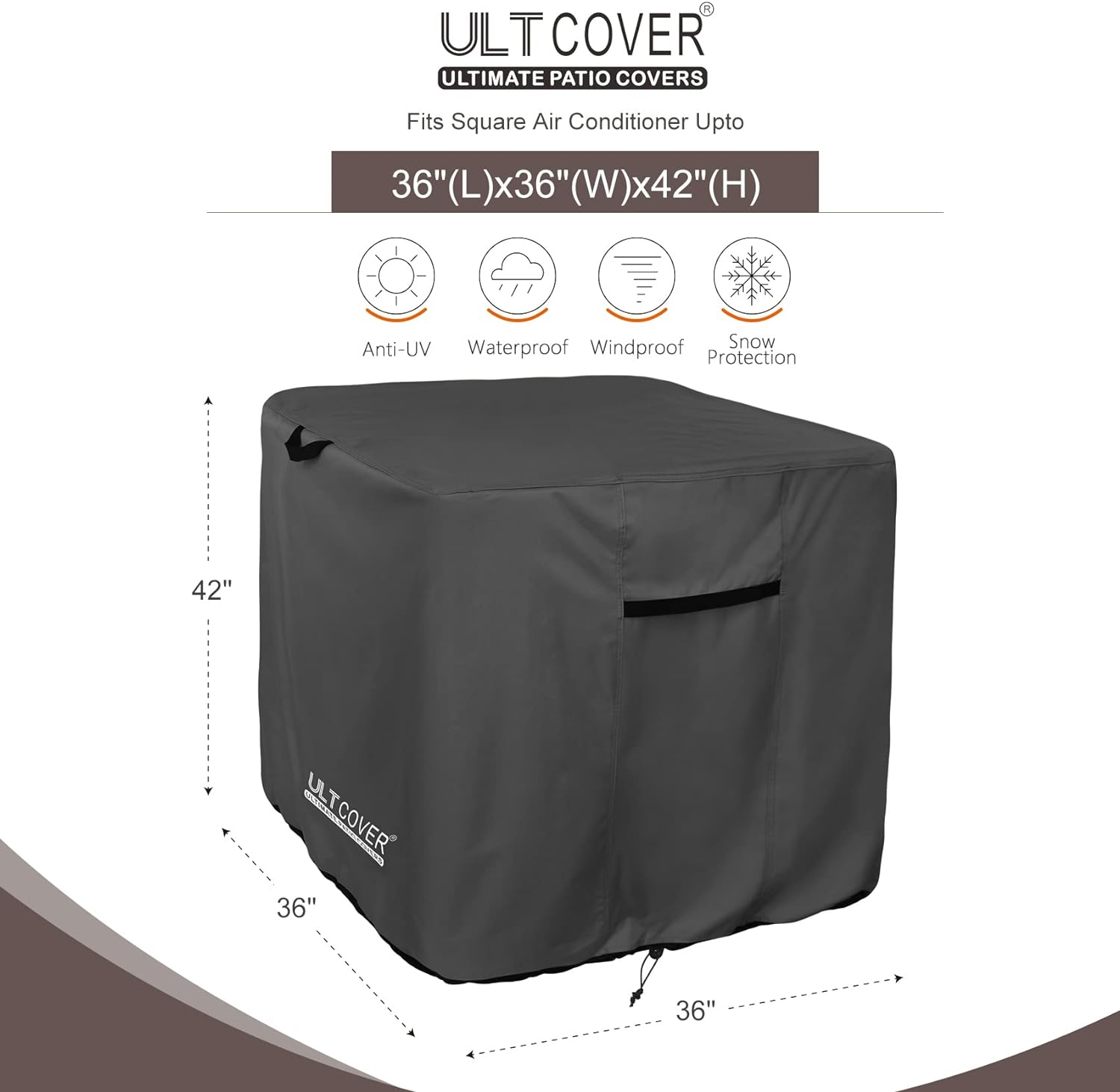 ULTCOVER Waterproof Square Air Conditioner Cover for outside AC Units Size Upto 36W X 36D X 42H Inch, Black image number 1