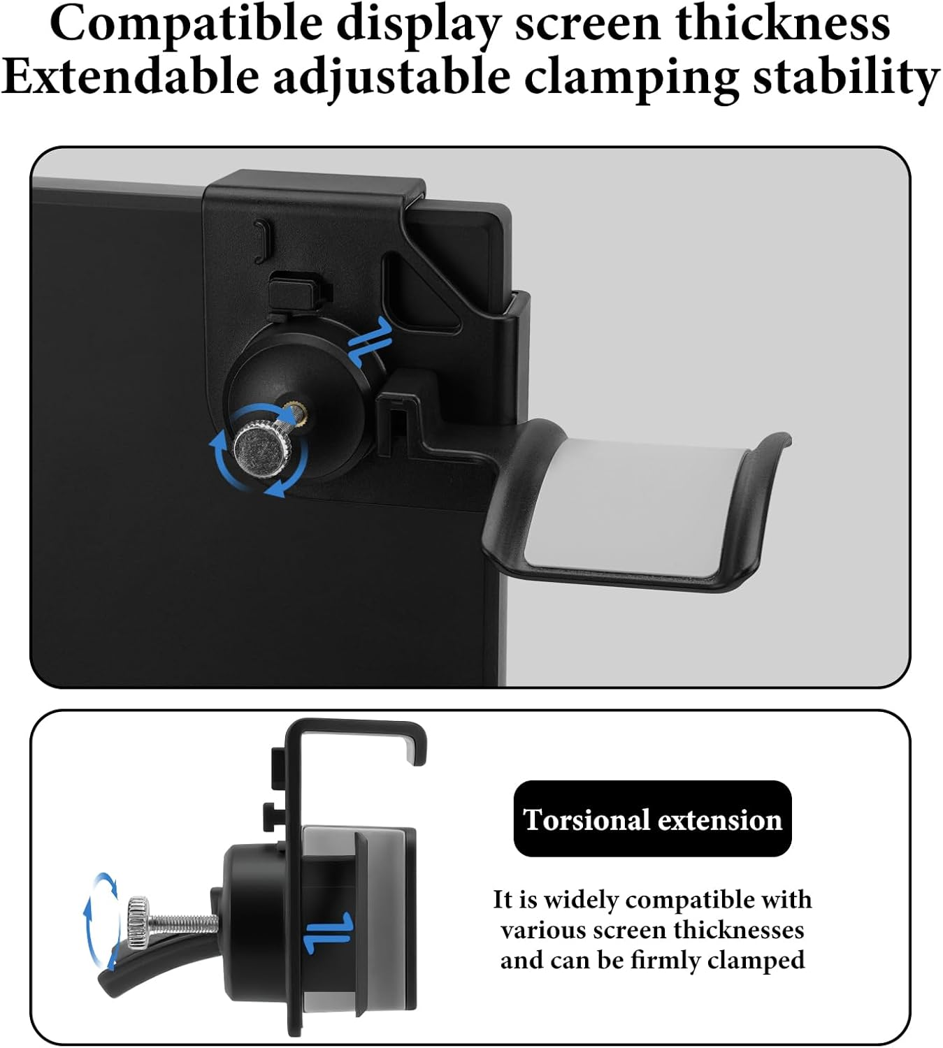 Geekria Clamp-On Headphone Holder for Monitor, Screen-Mount Gaming Headset Hanger Hook, Compatible with Sennheiser, Bose, Beats, Razer, Hyperx, Sony Headphones (Black)