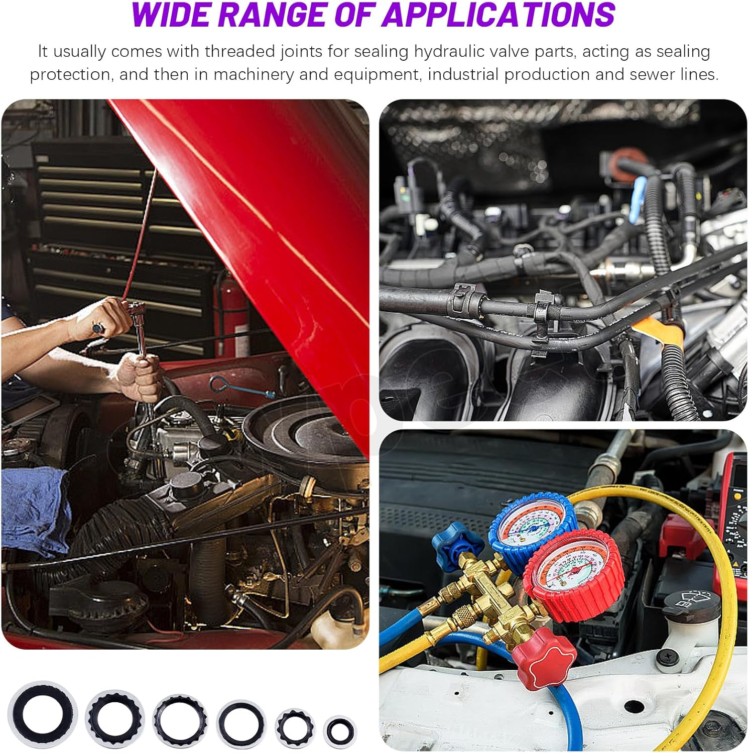 Swpeet 60Pcs 9 Size A/C System Compressor Gasket Seals Assortment Kit, Air Conditioning Compressor Port Seal Washer, Bonded Gasket Seal, A/C Compressor Seal Gasket image number 4