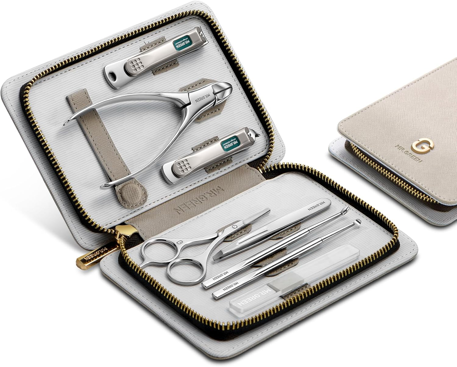 MR.GREEN Fashion Imprint Manicure Sets Professional Nail Clipper Set Personal Care Tool Kits Nial Cutter Gift with Leather Case (Green(10Pcs Set))