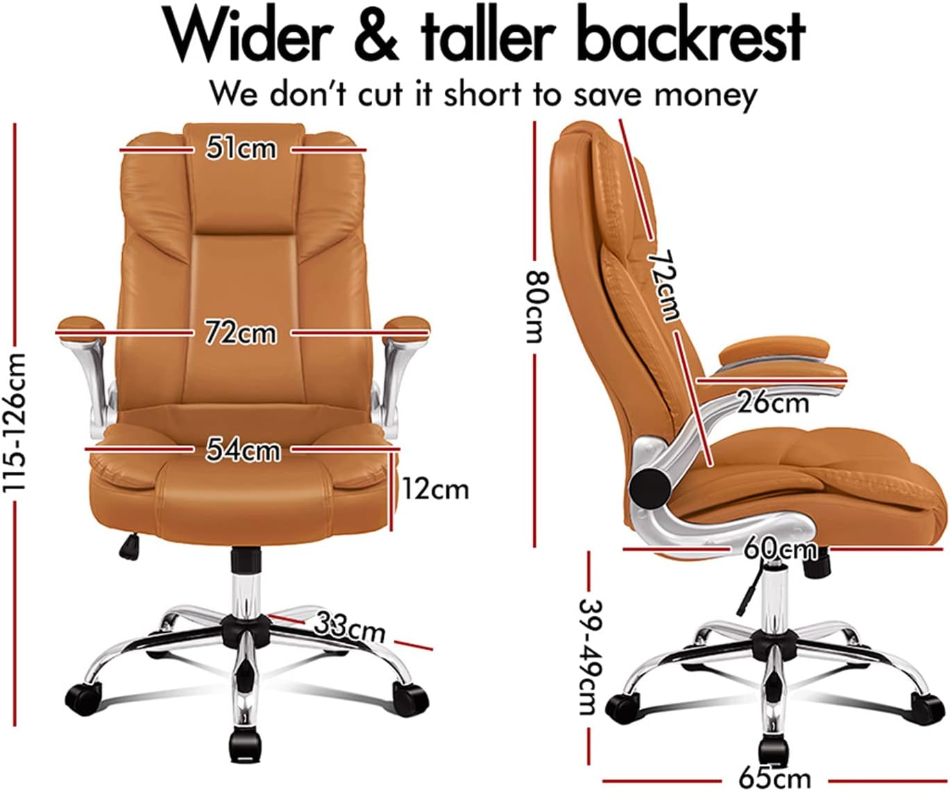 ALFORDSON Executive Office Chair, Ergonomic Computer Home Desk Chair with Adjustable Armrests, Swivel High Back Leather Video Game Chairs (Saxon Brown) - Black image number 3