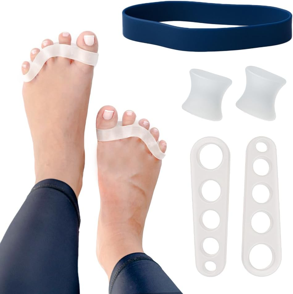 Awesome Toes Spacers & Separators Kit &ndash; Fast Relief for Hammertoe & Bunions | Includes Toe Stretch Band, Individual Toe Spacers & Full Toe Spacers for Walking, Running, & Yoga Practice | Small