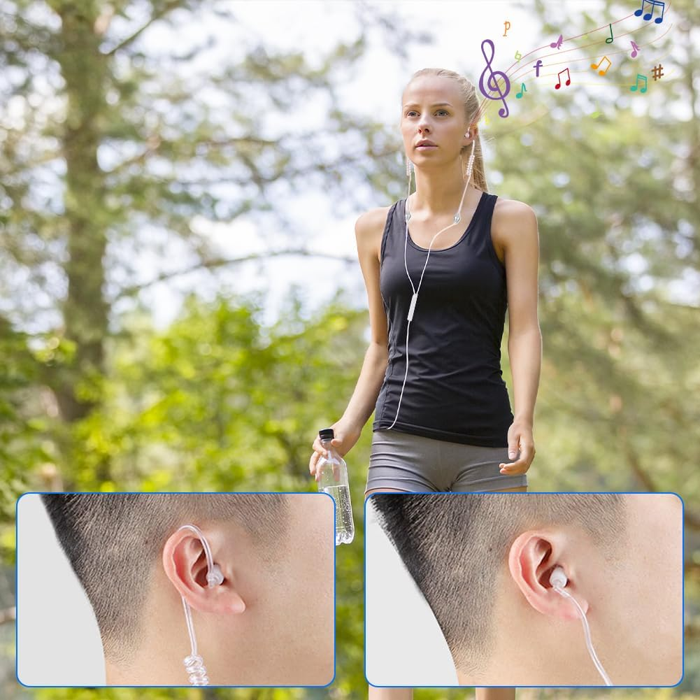 Air Tube Earphones, Acoustic Mobile Phone Double Spiral Headphone anti Radiation Earpiece Throat Mic Noise Cancelling Earbuds 3.5Mm for Most Smart Phones