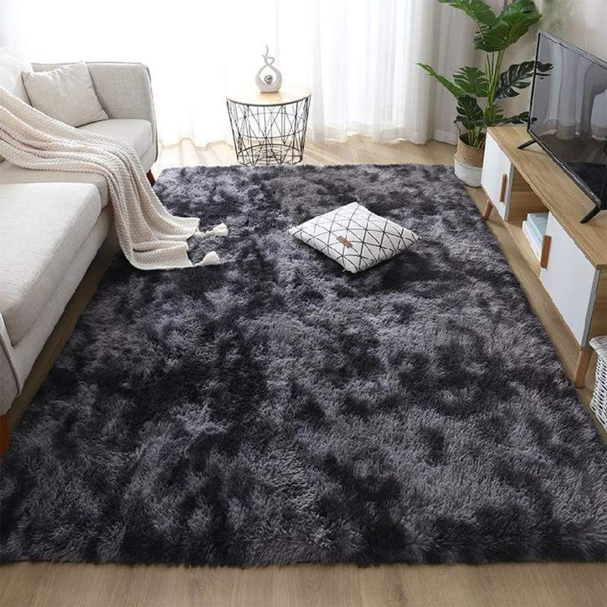 JURLEA Area Rug Fluffy Rugs Super Soft Shag Rug Modern Shaggy Plush Fur Rugs Indoor Anti-Skid Shaggy Area Rug for Living Room Dining Room Bedroom Home Decor Carpet Floor Rug (Black Grey, 160 X 230 Cm) image number 6