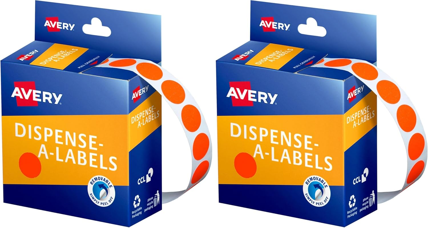 Avery round Dispenser Labels - Removable Price Stickers - Identification Labels - Office Supplies - Fluoro Red, 14Mm, 700 Labels / 1 Roll (937298) (Pack of 2) image number 6