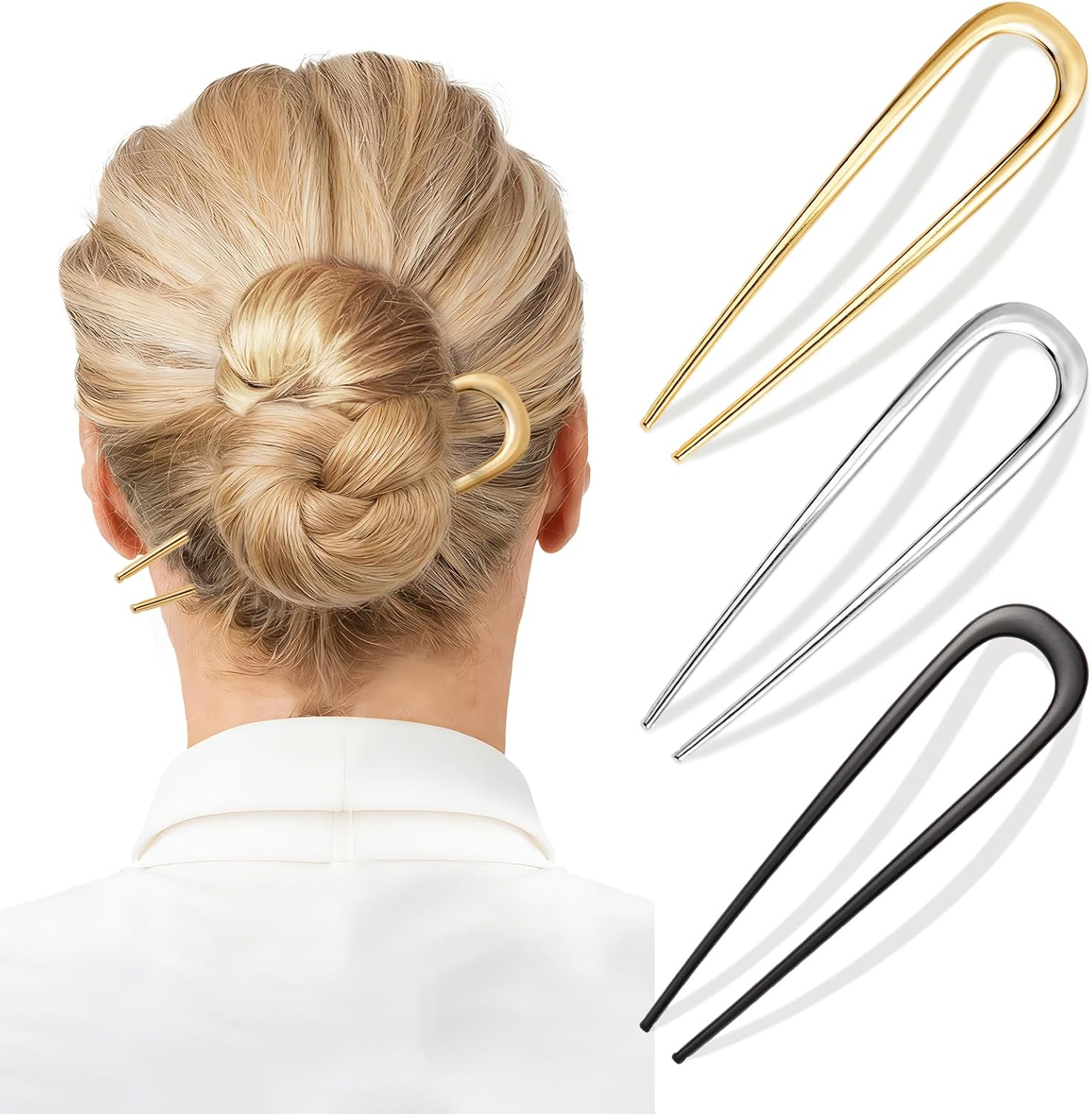 3 PCS French Hair Pins for Women - French Twist and Buns, Elegant Gold Hair Accessories