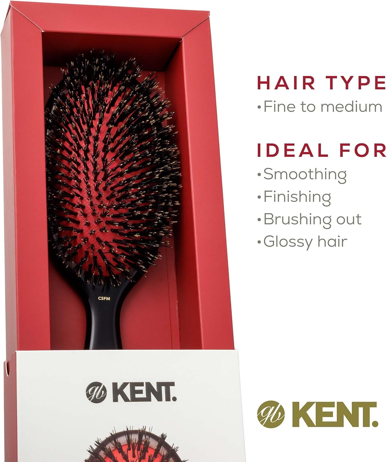 Kent Classic Shine Cushioned Bristle Hair Brush, Black, Medium image number 1