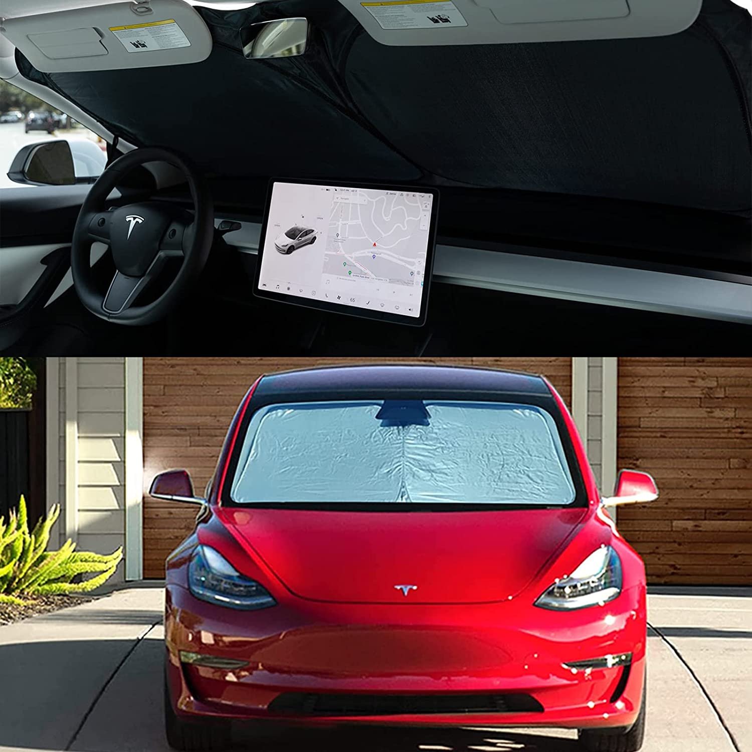 Sunshade for Tesla Model Y Juniper 2026 2025, Front Windshield, Double Layer Light Blocking Fabric, Foldable Sun Shade with a Storage Bag, Accessories for Tesla Model Y image number 4