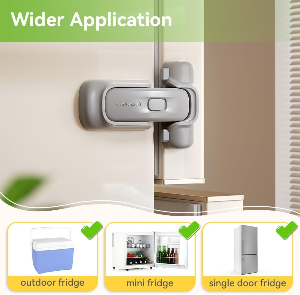 EUDEMON 1 Pack Refrigerator Lock, Child Proof Fridge & Freezer Lock for Kids & Toddlers, Easy to Install,No Tool Need or Drill (Grey) image number 6