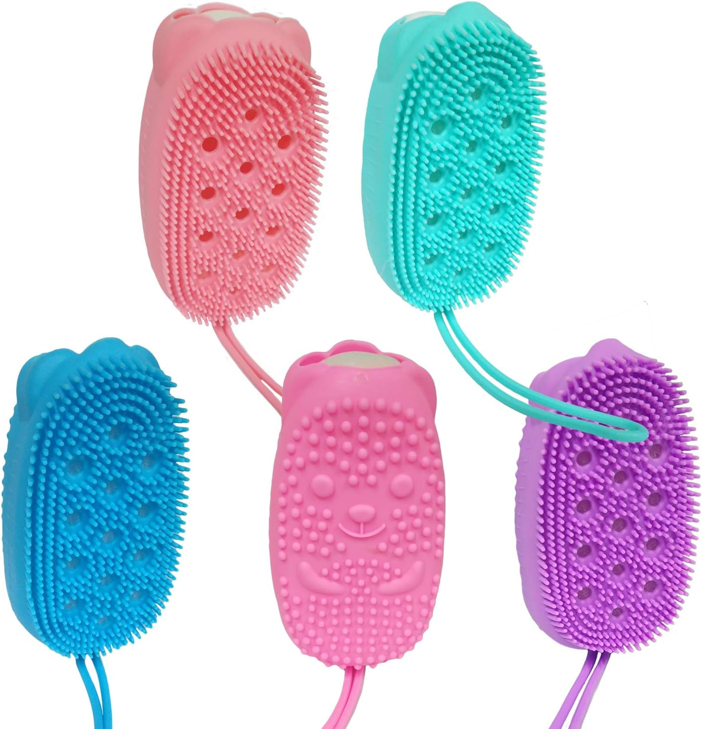 4 Pack Silicone Bath Body Brush for Girl, Exfoliating Body Scrub Brush, Shower Cleansing Scrubber Brush for Princess, Double Sided Silicone Sponge Bath Brush with Soft Brush Head and Hard Massage Ball